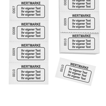 Wertmarken Block mit 3 Zeilen eigenem Text und Nummerierung - 1000 Abrisse