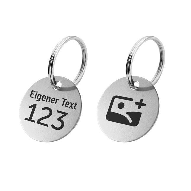 Schlüsselmarke Aluminium doppelseitig graviert Zahl & Logo/Text - pro Stück