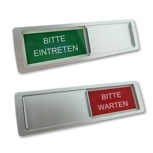 Schiebeschild 'Bitte Eintreten-Bitte Warten' - Kunststoffprofiel - 178x50mm