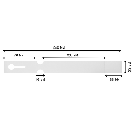 Schlaufenetiketten Laserdrucker 125µ , 250x25 mm, mit Abrißstreifen - 200 Stück