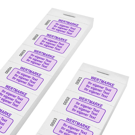 Wertmarken Block mit eigenem farbigem Text und Nummerierung - 1000 Abrisse