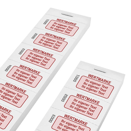 Wertmarken Block mit eigenem farbigem Text und Nummerierung - 1000 Abrisse