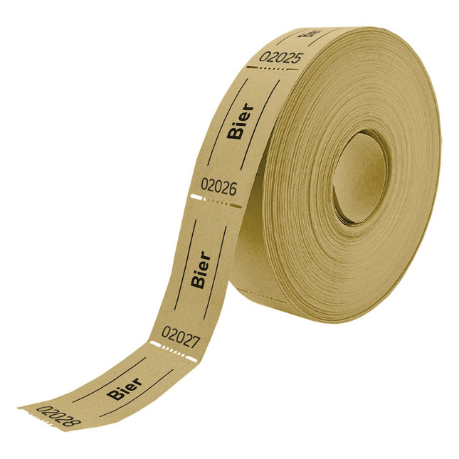 Wertmarken auf Rolle mit Text 'Bier' - 1000 Abrisse