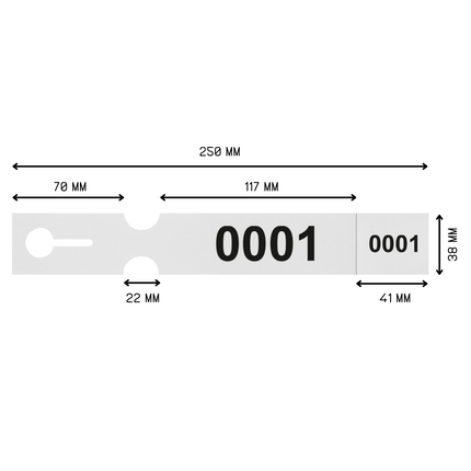 Schlaufenetiketten nummeriert mit Abrißstreifen 250x38 mm - 200 Stück