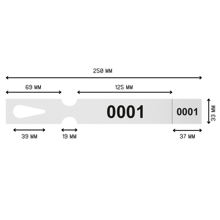 Schlaufenetiketten nummeriert mit Abrißstreifen 250x33 mm - 198 Stück