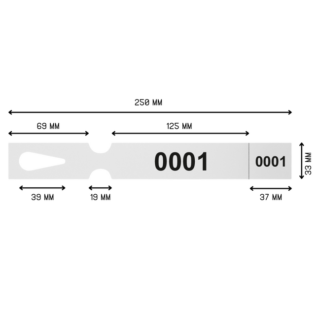 Schlaufenetiketten nummeriert mit Abrißstreifen 250x33 mm - 198 Stück