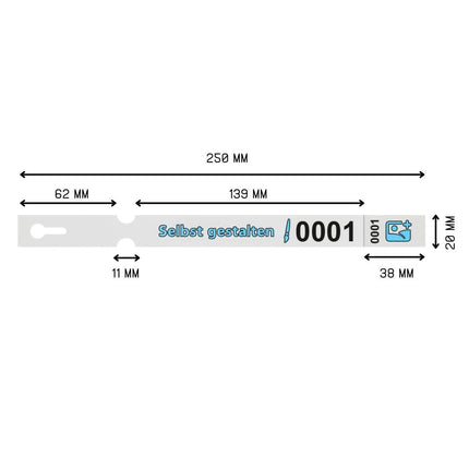 Schlaufenetiketten nummeriert und selbst gestalten 250x20 mm - 200 Stück