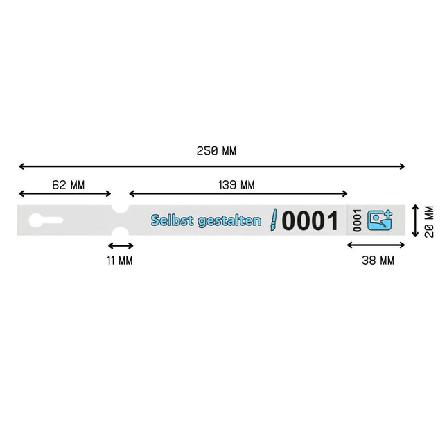 Schlaufenetiketten nummeriert und selbst gestalten 250x20 mm - 200 Stück