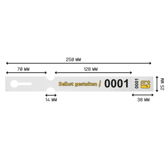 Schlaufenetiketten nummeriert und selbst gestalten 250x25 mm - 200 Stück