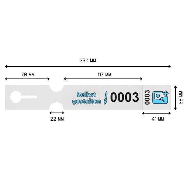Schlaufenetiketten nummeriert und selbst gestalten 250x38 mm - 200 Stück