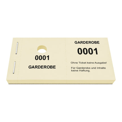 Garderobenummern mit Lochstanzung Standard - 1000 Abrisse