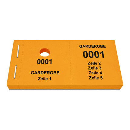 Garderobenummern 5 Zeilen eigener Text - 1000 Abrisse