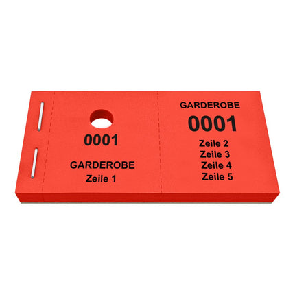 Garderobenummern 5 Zeilen eigener Text - 1000 Abrisse