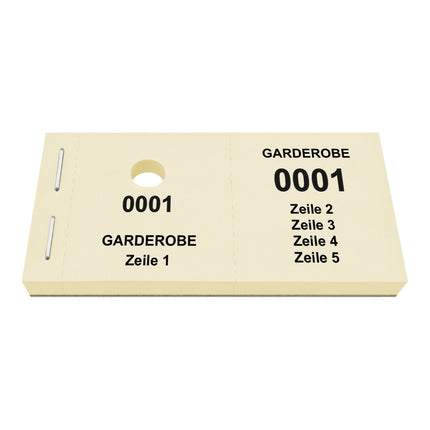 Garderobenummern 5 Zeilen eigener Text - 1000 Abrisse