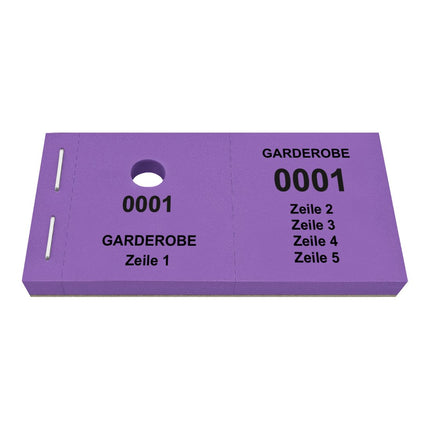 Garderobenummern 5 Zeilen eigener Text - 1000 Abrisse