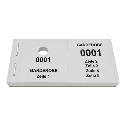 Garderobenummern 5 Zeilen eigener Text - 1000 Abrisse