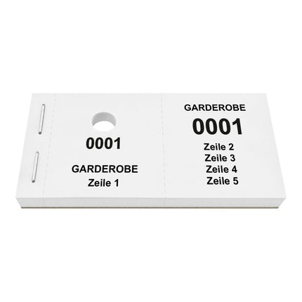 Garderobenummern 5 Zeilen eigener Text - 1000 Abrisse