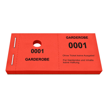 Garderobenummern mit Lochstanzung Standard - 1000 Abrisse