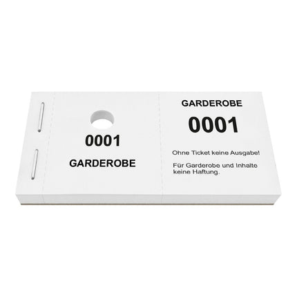 Garderobenummern mit Lochstanzung Standard - 1000 Abrisse