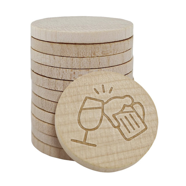 Holzmarken Gravur Ø29mm Bier/Wein - 100 Stück