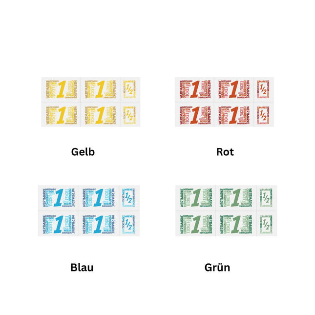 Wertmarken Karte mit 5 Wert-Einheiten, farbiger Druck - 50 Karten