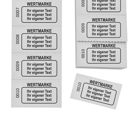 Wertmarken Block mit 3 Zeilen eigenem Text und Nummerierung - 1000 Abrisse