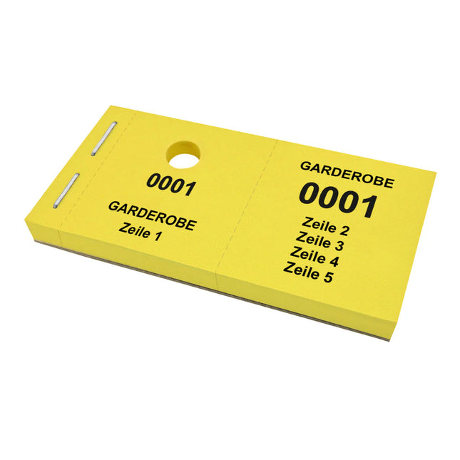Garderobenummern 5 Zeilen eigener Text - 1000 Abrisse