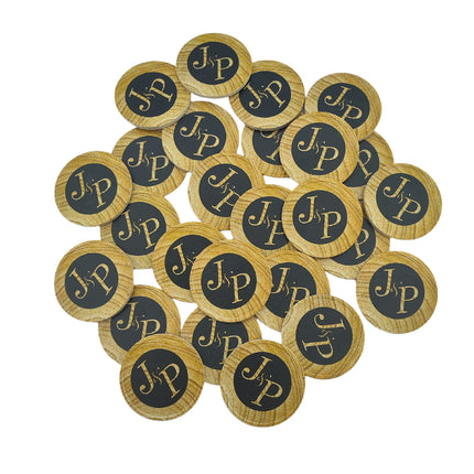 Wertmarken Chips selbst gestalten Ø35mm Holzfaser mit Maserung - 100 Stück