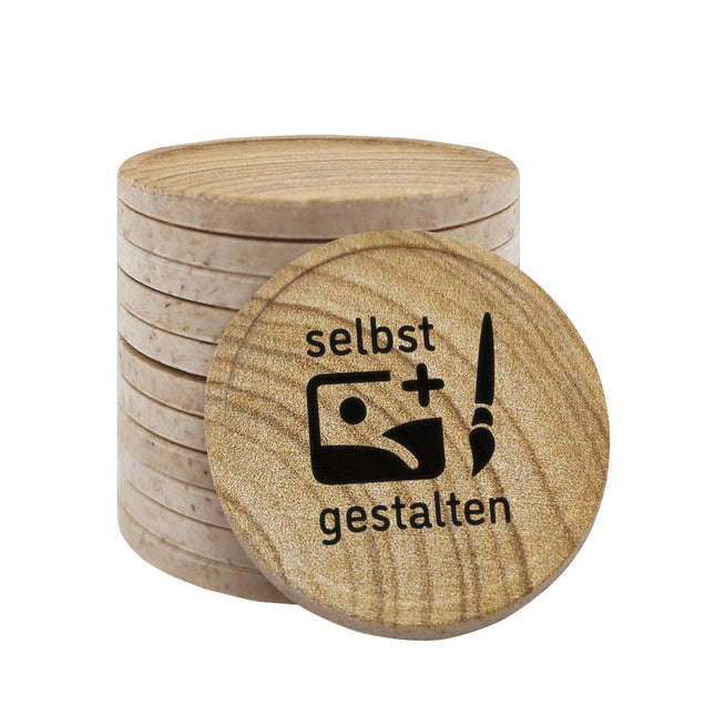 Wertmarken Chips selbst gestalten Ø29mm Holzfaser mit Maserung - 100 Stück