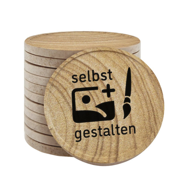 Wertmarken Chips selbst gestalten Ø35mm Holzfaser mit Maserung - 100 Stück