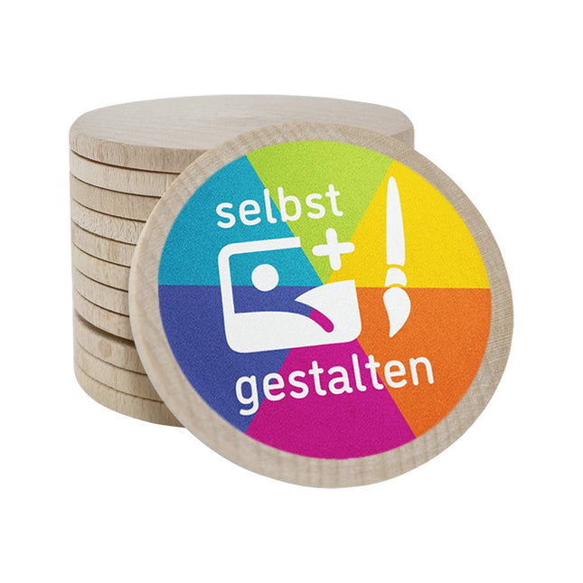 Holzmarken Ø51mm selbst gestalten - 50 Stück