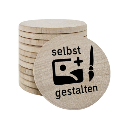 Holzmarken Ø37mm selbst gestalten - 50 Stück
