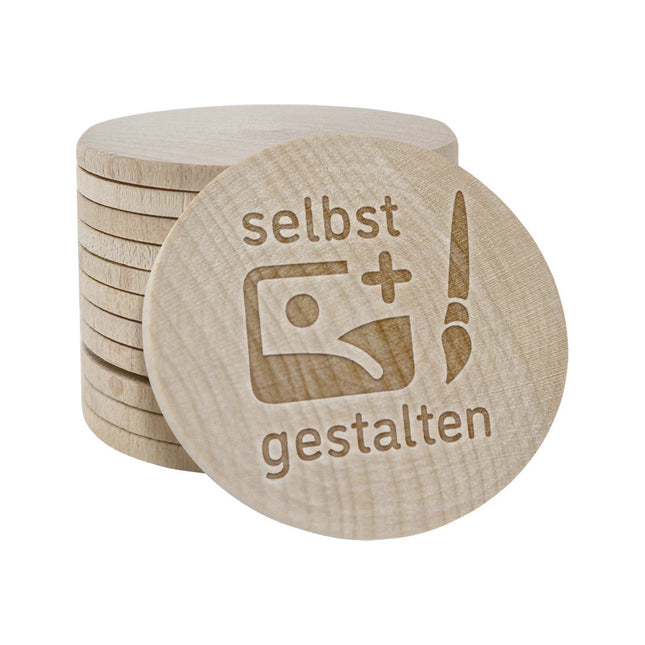 Holzmarken eigene Gravur Ø50mm - 100 Stück