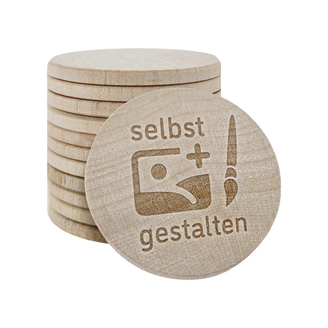 Holzmarken eigene Gravur Ø37mm - 100 Stück