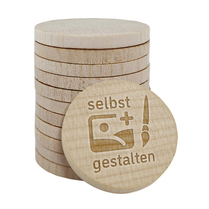 Holzmarken eigene Gravur Ø29mm - 100 Stück