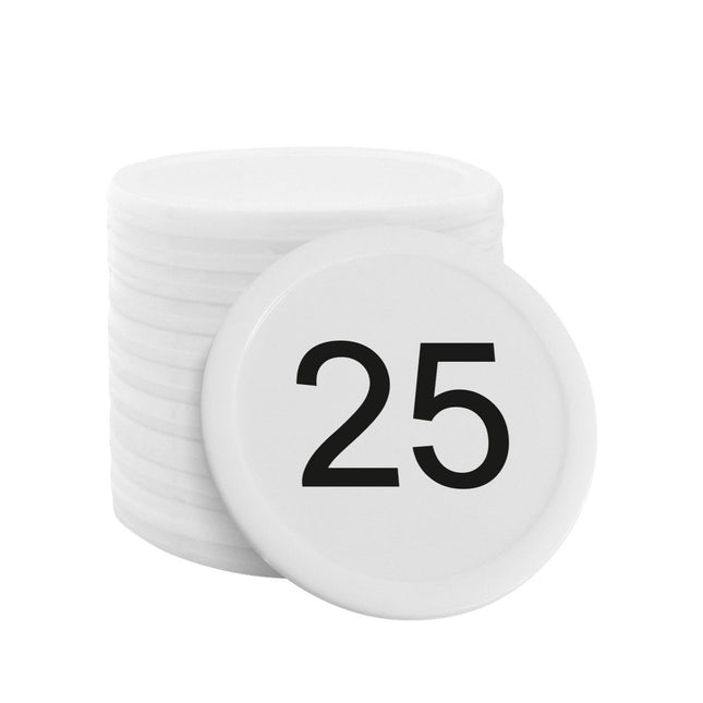 Weiße Wertmarken-Chips Ø28 mm nummeriet - 100 Stück