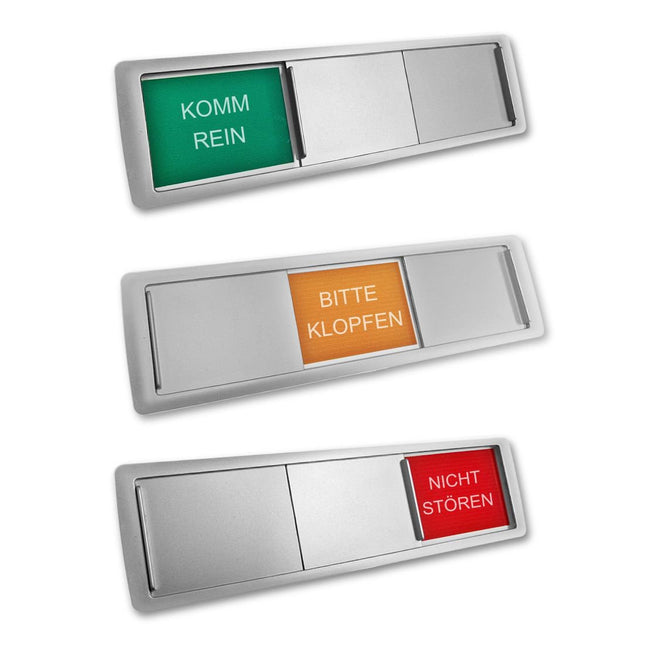 Schiebeschild 'Komm rein, Bitte klopfen, Nicht stören' 178x50 mm