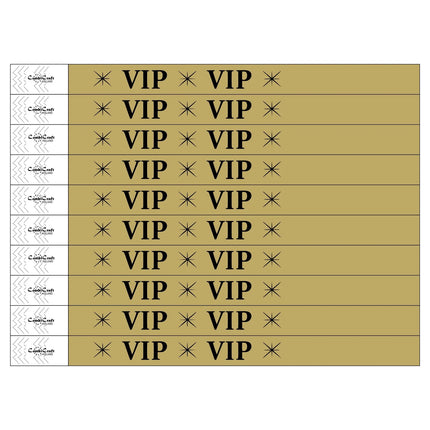 TYVEK Einlassbänder 'VIP' in Gold - pro 100 Stück
