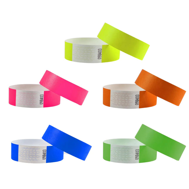 TYVEK Einlassbänder Farbenmix Neon - pro 100 Stück
