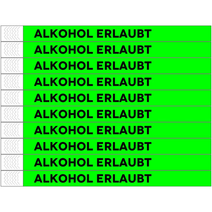 TYREX Einlassbänder 'ALKOHOL ERLAUBT' - pro 100 Stück