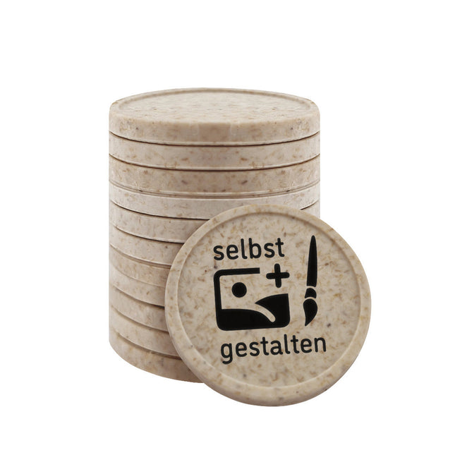 Einkaufswagenchip Holzfaser 1€, selbst gestalten - 100 Stück