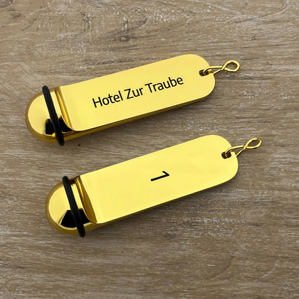 Hotel Schlüsselanhänger Classico Gold graviert