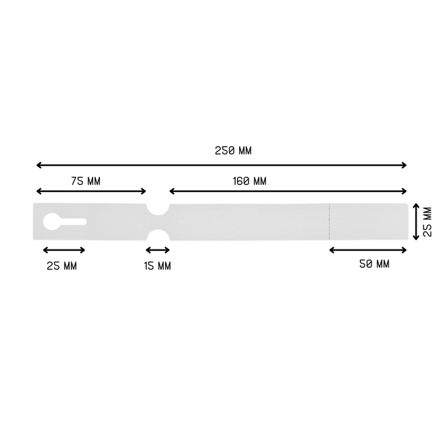 Schlaufenetiketten auf Rolle mit Abrißstreifen 250x25mm, 200µ - 1500 Stück