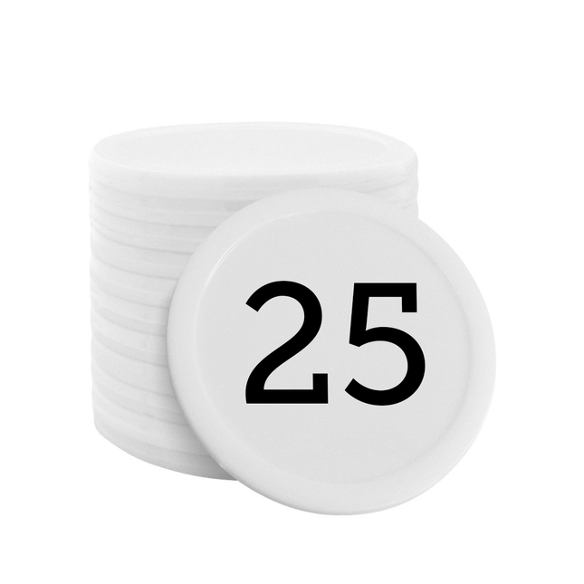 Weiße Wertmarken-Chips Ø28 mm nummeriet - 100 Stück