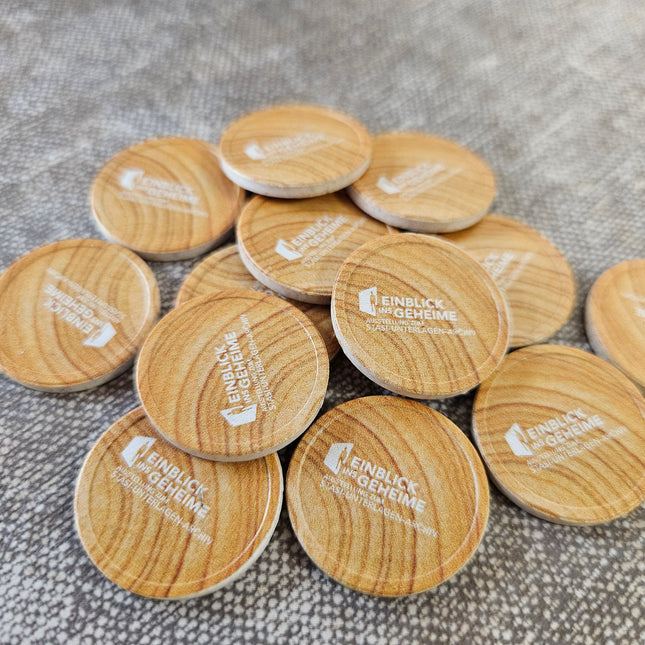 Wertmarken Chips selbst gestalten Ø23mm Holzfaser mit Maserung - 100 Stück