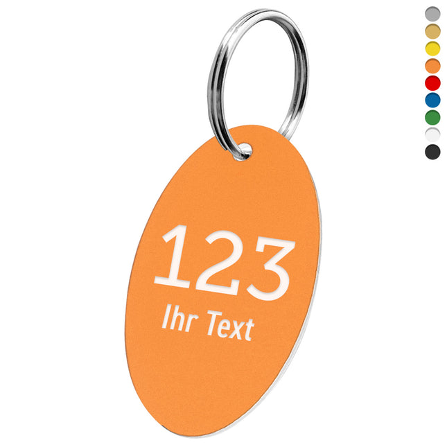 Schlüsselmarke Oval Nummer & Text - pro Stück