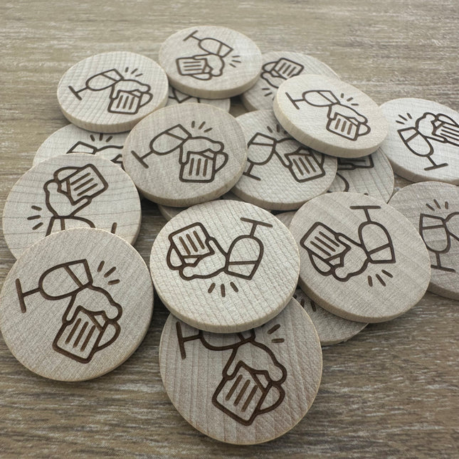 Holzmarken Gravur Ø29mm Bier/Wein - 100 Stück