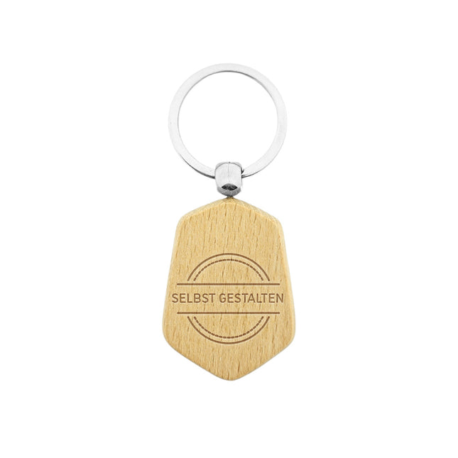 Holz Schlüsselanhänger Hexagon graviert - pro Stück