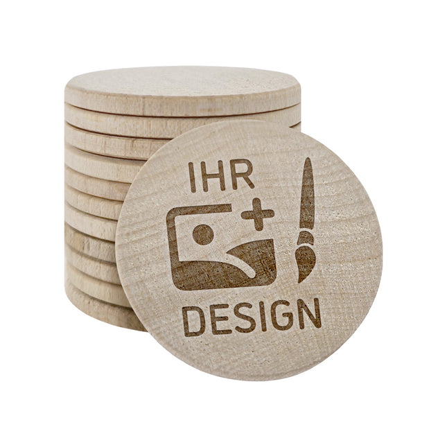 Holzmarken eigene Gravur Ø37mm - 100 Stück